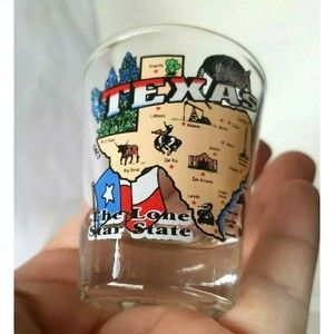 Vintage Texas Souvenir Detailed State Map & Flags Lone Star Shot Glass 2"